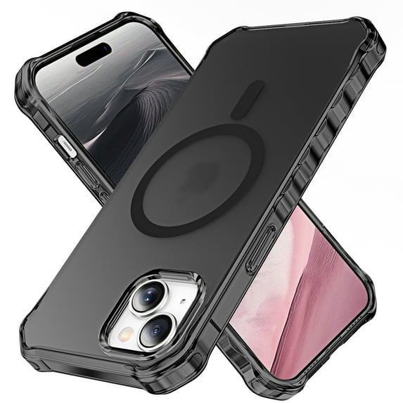 for iPhone 14 Plus Magnetic Case, Support Mag-Safe Charging, Anti-Fingerprint Slim Shockproof Rugged Wave Edge Frame Design Phone Case Cover for iPhone 14 Plus, Black