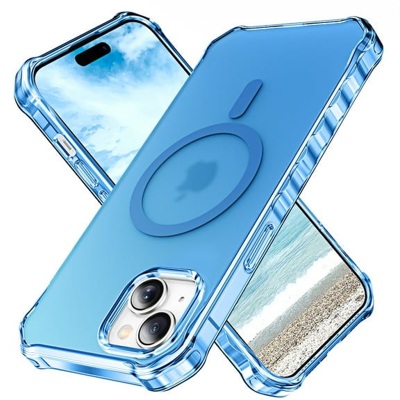 for iPhone 14 Plus Magnetic Case, Support Mag-Safe Charging, Anti-Fingerprint Slim Shockproof Rugged Wave Edge Frame Design Phone Case Cover for iPhone 14 Plus, Blue