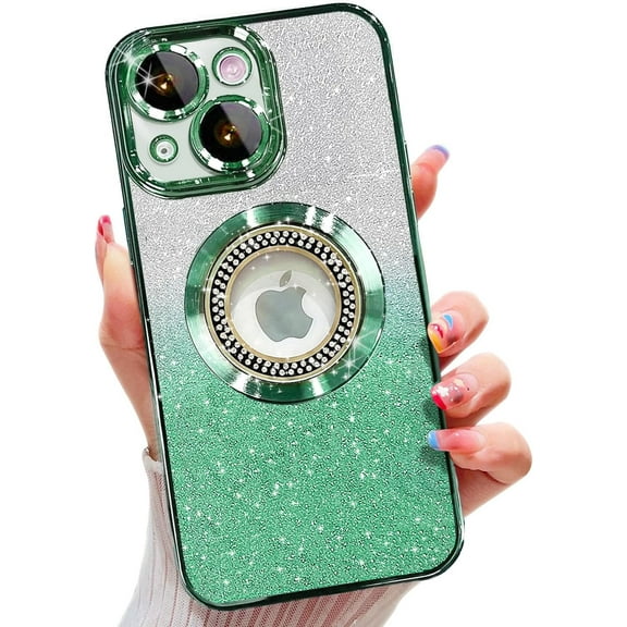 For iPhone 14 Plus Magnetic Glitter Case Compatible with MagSafe,Full Protection Slim Shockproof Anti-Scratch Case with Camera Lens Protector Logo View Dust-Proof Net for Women