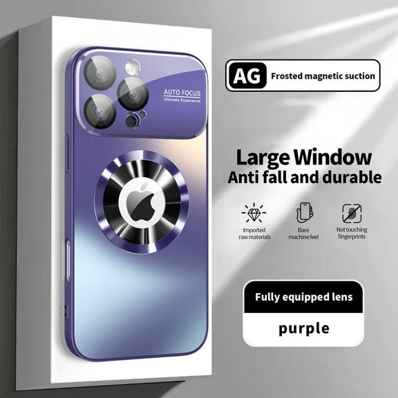 For iPhone 14 Plus Magnetic Phone Case,Compatible With MagSafe,Logo View Design,With Camera Lens Film ,Anti-fall Shockproof Rugged Anti-Scratch Ultra Slim Phone Case Cover,Darkpurple