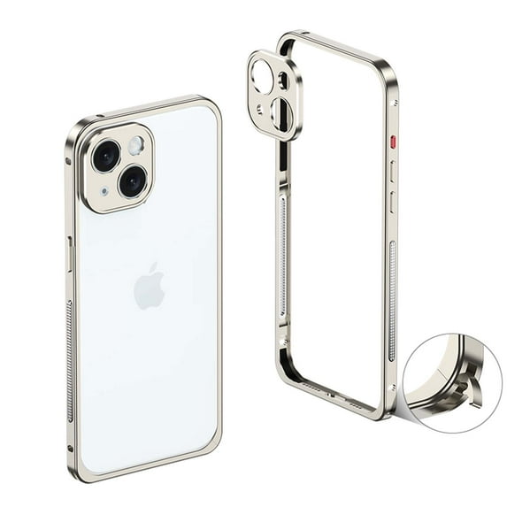 For iPhone 14 Plus Metal Bumper Phone Case,With Lens Protector,Slim Fit No Back No Frame Backless Metal Bumper 4 Corners Shockproof Rugged Heat Dissipation Frame Phone Case,Titanium