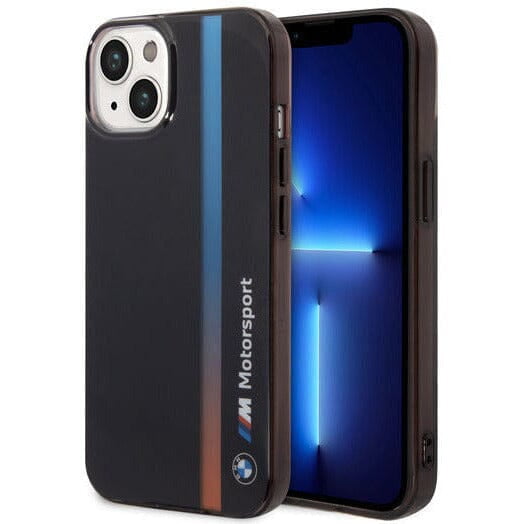 iPhone 14 Plus - PC/TPU Black Motorsport Collection Iml Case Printed Tricolor Fading Stripe - BMW