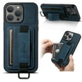 thumbnail image 1 of for iPhone 14 Plus PU Leather Card Slots Back Case, Classic Wristband Kickstand Finger Ring Shockproof Protective TPU Frame Phone Case for iPhone 14 Plus Women Men Boys Girls, Blue, 1 of 10