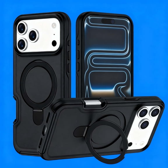 For iPhone 14 Plus Phone Case,Heavy Duty Shockproof Anti-fall Drop Protection,With Invisible Ring Kickstand,Compatible with Mag-Safe,Anti-scratch Rugged Durable Phone Case Cover,Black