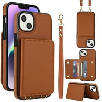 For iPhone 14 Plus Phone Case Wallet Card Holder,RFID Blocking PU Leather Back Magnetic Flip Kickstand Folio Case Wrist Lanyard & Crossbody Strap Protective Women Girls Cover,Brown
