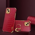 thumbnail image 1 of for iPhone 14 Plus Ring Holder Case Luxury Crocodile Snakeskin Pattern Gold Edge 360 Degree Rotation Kickstand for Women Men Slim Leather Protective Phone Case for iPhone 14 Plus, Red, 1 of 7