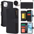 thumbnail image 1 of for iPhone 14 Plus Rugged Case, RFID Blocking Wallet Case for Women Men with Card Holder Zipper Magnetic Flip PU Leather Wrist Strap & Shoulder Strap Protective Cover for iPhone 14 Plus, Black, 1 of 11