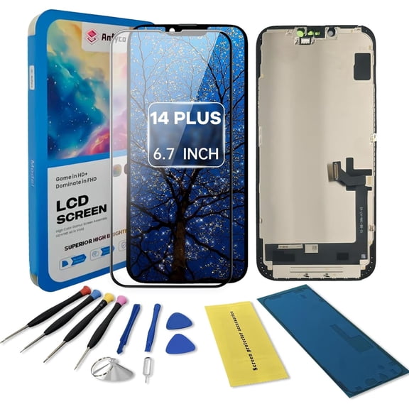 for iPhone 14 Plus Screen Replacement kit,6.7" LCD Display 3D Touch Digitizer Frame Assembly with Repair Tools, Screen Protector, Frame Adhesive (Model:A2632, A2885, A2886, A2887, A2888)