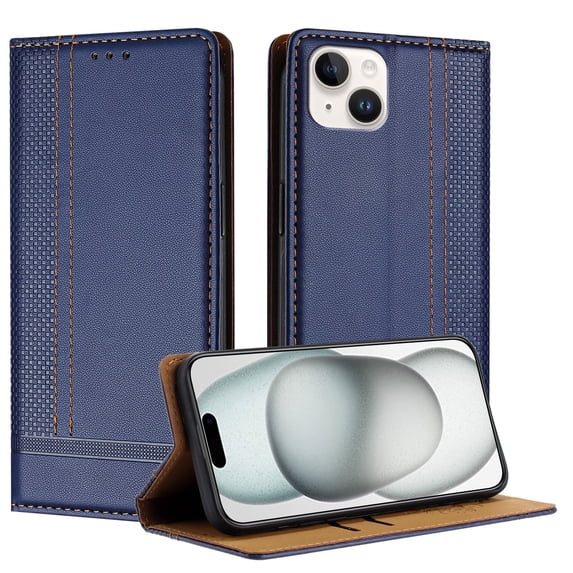 for iPhone 14 Plus Slim Case with Card Holder, Premium PU Leather Wallet Case with Flip Card Slots Kickstand & Magnetic Closure for iPhone 14 Plus, Blue