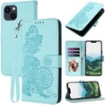 thumbnail image 1 of for iPhone 14 Plus Wallet Case,14 Plus Phone Case Card Holder,Cute Floral Leather Kickstand Flip Cases,Wrist Strap,Magnetic Closure,Shockproof Protective Cover for iPhone 14 Plus (Teal), 1 of 14