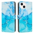 thumbnail image 1 of for iPhone 14 Plus Wallet Case with Card Holder,Women Men RFID Blocking PU Leather Flip Cover Wrist Strap Magnetic Closure Credit Card Slots Marble Patterned Book Style Phone Case,Blue, 1 of 8