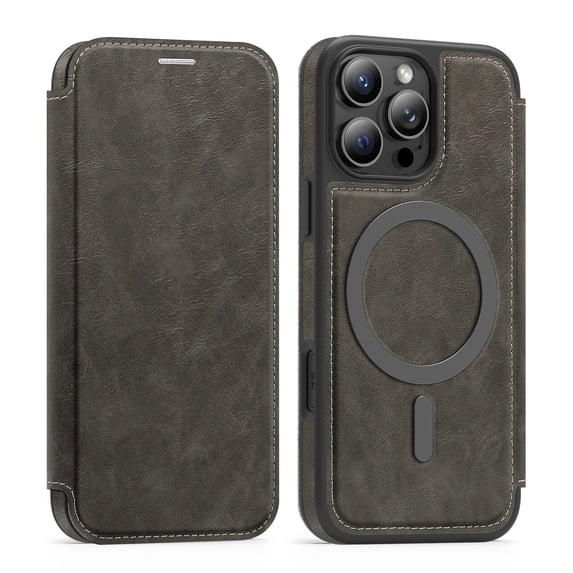 for iPhone 14 Plus Wallet Case, Compatible with MagSafe, Support Wireless Charging, Slim Fit Premium PU Leather Flip Folio Cover with Card Slots Case Wallet for iPhone 14 Plus - Gray
