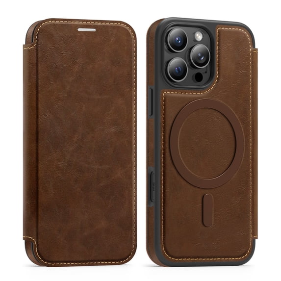 for iPhone 14 Plus Wallet Case, Compatible with MagSafe, Support Wireless Charging, Slim Fit Premium PU Leather Flip Folio Cover with Card Slots Case Wallet for iPhone 14 Plus - Coffee