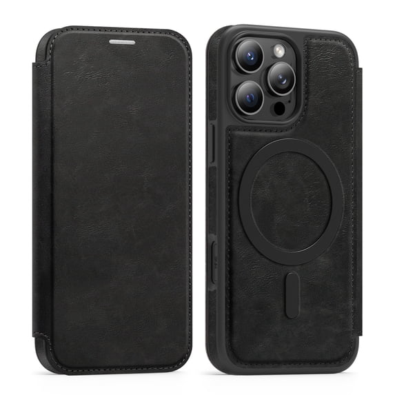 for iPhone 14 Plus Wallet Case, Compatible with MagSafe, Support Wireless Charging, Slim Fit Premium PU Leather Flip Folio Cover with Card Slots Case Wallet for iPhone 14 Plus - Black