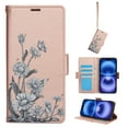 thumbnail image 1 of for iPhone 14 Plus Wallet Case, Luxury Flower Pattern RFID Blocking Wrist Strap Flip Folio Cover with Kickstand Feature for Women Girls, PU Leather Phone Case for iPhone 14 Plus, Rosegold, 1 of 6