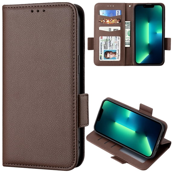for iPhone 14 Plus Wallet Case with RFID Blocking Credit Card Holder, Lichee Patterned Luxury PU Leather Folio Flip Kickstand Protective Shockproof Cover Women Men Phone Case,Brown