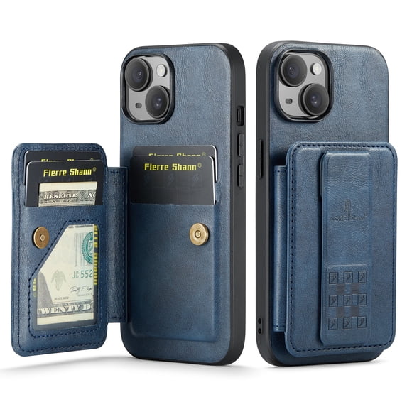 for iPhone 14 Plus Wallet Case with RFID Blocking Credit Card Holder,PU Leather Folio Flip Kickstand Handle Wrist Strap Shockproof Cover Women Men for iPhone 14 Plus Phone Case,Blue