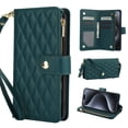 thumbnail image 1 of for iPhone 14 Plus Wallet Case with Zipper Pocket, RFID Blocking Card Slots, PU Leather Magnetic Clasp Kickstand Crossbody & Wrist Strap Rugged Protective Cover for iPhone 14 Plus, Green, 1 of 11
