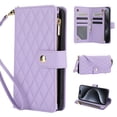 thumbnail image 1 of for iPhone 14 Plus Wallet Case with Zipper Pocket, RFID Blocking Card Slots, PU Leather Magnetic Clasp Kickstand Crossbody & Wrist Strap Rugged Protective Cover for iPhone 14 Plus, Purple, 1 of 11