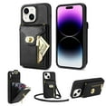 thumbnail image 1 of for iPhone 14 Plus Wallet Case, iPhone 14 Plus Zipper Purse Crossbody Wallet Phone Case with Lanyard, Metal Buckle Closure PU Leather Card Holder Kickstand Flip Folio Protective Cover, Black, 1 of 7