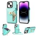 thumbnail image 1 of for iPhone 14 Plus Wallet Case, iPhone 14 Plus Zipper Purse Crossbody Wallet Phone Case with Lanyard, Metal Buckle Closure PU Leather Card Holder Kickstand Flip Folio Protective Cover, Mint, 1 of 7