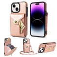 thumbnail image 1 of for iPhone 14 Plus Wallet Case, iPhone 14 Plus Zipper Purse Crossbody Wallet Phone Case with Lanyard, Metal Buckle Closure PU Leather Card Holder Kickstand Flip Folio Protective Cover, Rosegold, 1 of 7