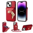 thumbnail image 1 of for iPhone 14 Plus Wallet Case, iPhone 14 Plus Zipper Purse Crossbody Wallet Phone Case with Lanyard, Metal Buckle Closure PU Leather Card Holder Kickstand Flip Folio Protective Cover, Red, 1 of 7