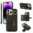 thumbnail image 1 of for iPhone 14 Pro 6.1" Detachable Shoulder Strap Wallet Case, with Card Slots & 360-degree Rotation Stand Ring Flip Premium PU Leather Protective Cover Lanyard for Women Girls, Black, 1 of 11