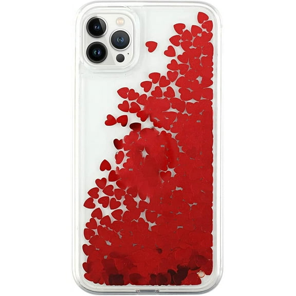 iPhone 14 Pro 6.1''Liquid Floating Case,Quicksand Flowing Bling Glitter Sparkle Luxury Pretty TPU Bumper Heavy Duty Cute Love Heart Shockproof Case for Apple iPhone 14 Pro 6.1 2022 (Red)