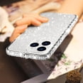 thumbnail image 1 of for iPhone 14 Pro Bling Glitter Case for Women Cute Diamond Rhinestone with Shiny Sparkly Acrylic Sticker Back Plating Metal Bumper Frame Edge Protective Cover Girly Fashion Luxury Case Silver, 1 of 14