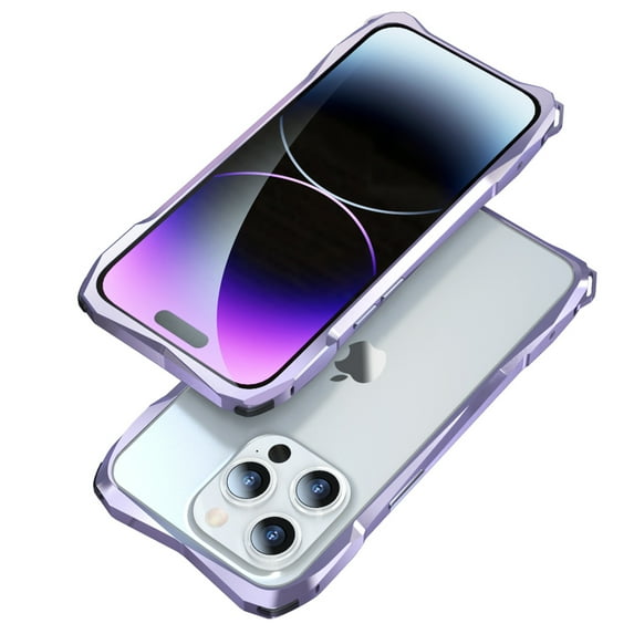 for iPhone 14 Pro Bumper, Aluminum Metal Frame Shockproof & Carbon Fiber Back Patch & Lens Protector Shock Absorbent Raised Edge Protection for iPhone 14 Pro 6.1 inch - Purple