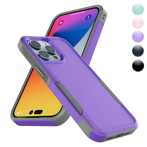 For iPhone 14 Pro Case, 2 in 1 Heavy Duty Armor Shockproof Cases,Hisdou Hybrid Dual Layer Rubber Drop Protection Grip Plastic Bumper Sturdy Phone Cover for iPhone 14 Pro 6.1"-Purple