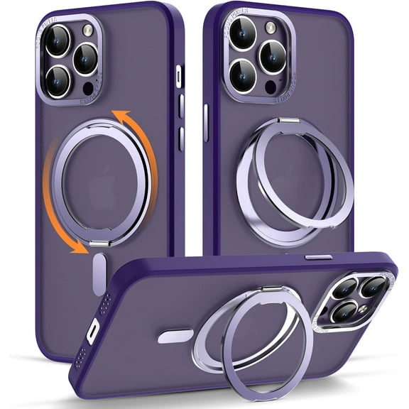 for iPhone 14 Pro Case with 360° Rotatable  Ring Stand [Compatible with Magsafe][-Grade Protection] Translucent Back iPhone 14 Pro Phone Case 6.1" for Women Men, Purple