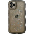 thumbnail image 1 of for iPhone 14 Pro Case 6.1" Curly Wave Edge Design Transparent Bling Glitter Star Shiny Case Cute Clear Transparent Full Protection Soft TPU Shockproof Phone Cover for Women Girls, Black, 1 of 16