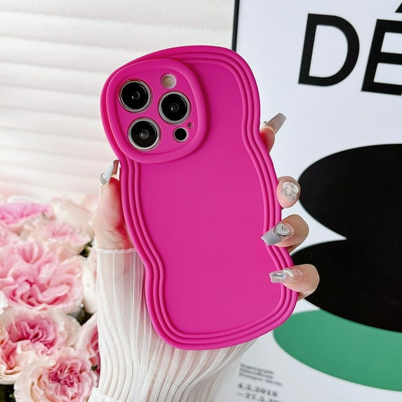 for iPhone 14 Pro Case 6.1 Inch Curly Wave Frame Phone Case Cute Design Color Aesthetic Phone Case Soft TPU Shockproof Protective Bumper Case Cover for Girls, Peachy