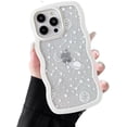 thumbnail image 1 of for iPhone 14 Pro Case 6.1 inch,Cute Curly Wave Frame Shape Case with Star Space Pattern, Clear Slim Shockproof Hard PC Bumper Phone Case for iPhone 14 Pro, White, 1 of 9