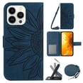 thumbnail image 1 of for iPhone 14 Pro Case with Adjustable Crossbody Strap, Wallet Case Flip Case PU Leather Embossed Flowers Folio Magnetic Kickstand Cover Card Slots for iPhone 14 Pro, Inkblue, 1 of 10