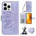 thumbnail image 1 of for iPhone 14 Pro Case with Adjustable Crossbody Strap, Wallet Case Flip Case PU Leather Embossed Flowers Folio Magnetic Kickstand Cover Card Slots for iPhone 14 Pro, Lightpurple, 1 of 10