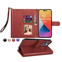 for iPhone 14 Pro Case, Apple iPhone 14 Pro Wallet Case, iPhone 14 Pro Leather Case, EBIZCITY PU Leather Folio Flip Cover Magnetic Closure TPU Shockproof Protective Case Kickstand Strap -Wine Red