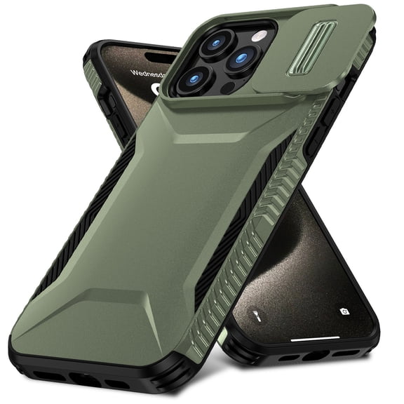 for iPhone 14 Pro Case with Built-in Camera Lens Slide Cover, Heavy-Duty Shockproof Rugged Case Heavy Duty Bumper Shockproof Phone Cover for iPhone 14 Pro,Darkgreen