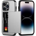 thumbnail image 1 of for iPhone 14 Pro Case with Card Holder Heavy Duty Protective Dual Layer Shockproof Hidden Card Slot Slim Wallet Case for iPhone 14 Pro for Women&Men(Silver), 1 of 13