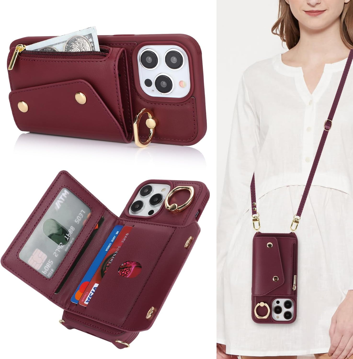 iphone 14 pro case with card holder and strap