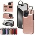thumbnail image 1 of for iPhone 14 Pro Case with Card Slots, PU Leather Protective Shockproof Case with Ring Buckle, Magnetic Clasp Kickstand Cover for Women Men for iPhone 14 Pro - Rosegold, 1 of 10