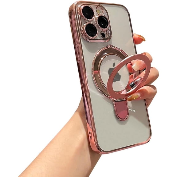 for iPhone 14 Pro Case Clear  Build-in Stand with Camera Lens Protection [Compatible with MagSafe] Shockproof Soft Protective Slim Phone Case for iPhone 14 Pro 6.1 Inch - Pink