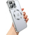thumbnail image 1 of for iPhone 14 Pro Case  Clear with Camera Lens Protector Full Protection MagSafe Electroplated Silicone Dust-Proof Net Shockproof Protective Case Cover 6.1 Inch - Silver, 1 of 12