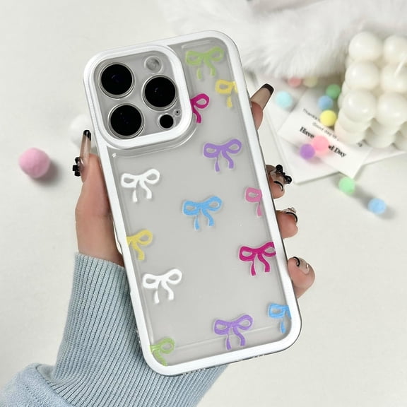for iPhone 14 Pro Case, Clear Cute Bows Ribbon Bowknot Aesthetic Pattern for Women Girls, Transparent Full Camera Protection Slim Soft TPU Protective Cover - Colorful