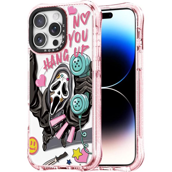 for iPhone 14 Pro Case Cute - Compatible with Magsafe - Military-Grade 20 ft Drop Protection Shockproof Phone Case - Funny Skeleton Design (6.3") Glitter Pink