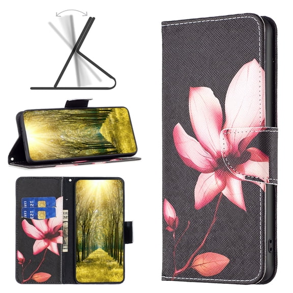 iPhone 14 Pro Case Cute Embossed Pattern Premium Leather Wallet Cover Flip Stand Credit Card Slots Pocket Holder Magnetic Closure Folio Case for iPhone 14 Pro, Lotus