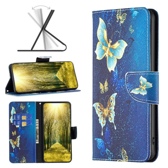 iPhone 14 Pro Case Cute Embossed Pattern Premium Leather Wallet Cover Flip Stand Credit Card Slots Pocket Holder Magnetic Closure Folio Case for iPhone 14 Pro, Golden Butterfly