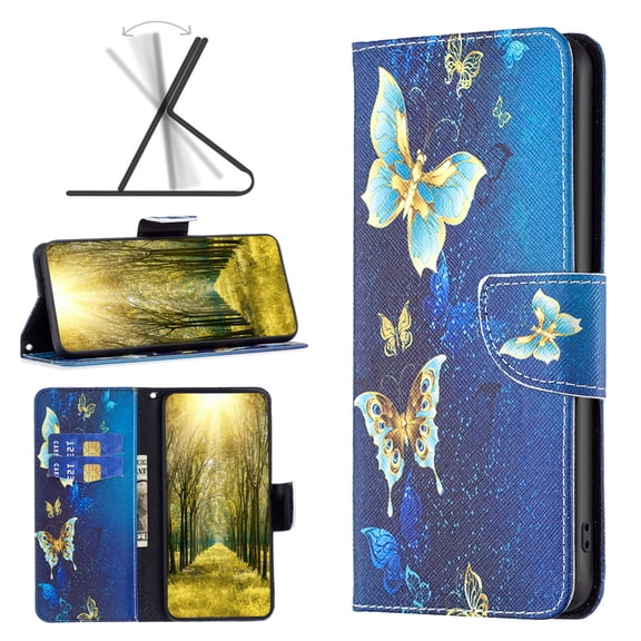 iPhone 14 Pro Case Cute Embossed Pattern Premium Leather Wallet Cover Flip Stand Credit Card Slots Pocket Holder Magnetic Closure Folio Case for iPhone 14 Pro, Golden Butterfly